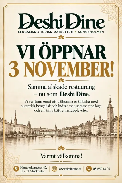 Affisch: Deshi Dine öppnar 3 november på Hantverkargatan 47